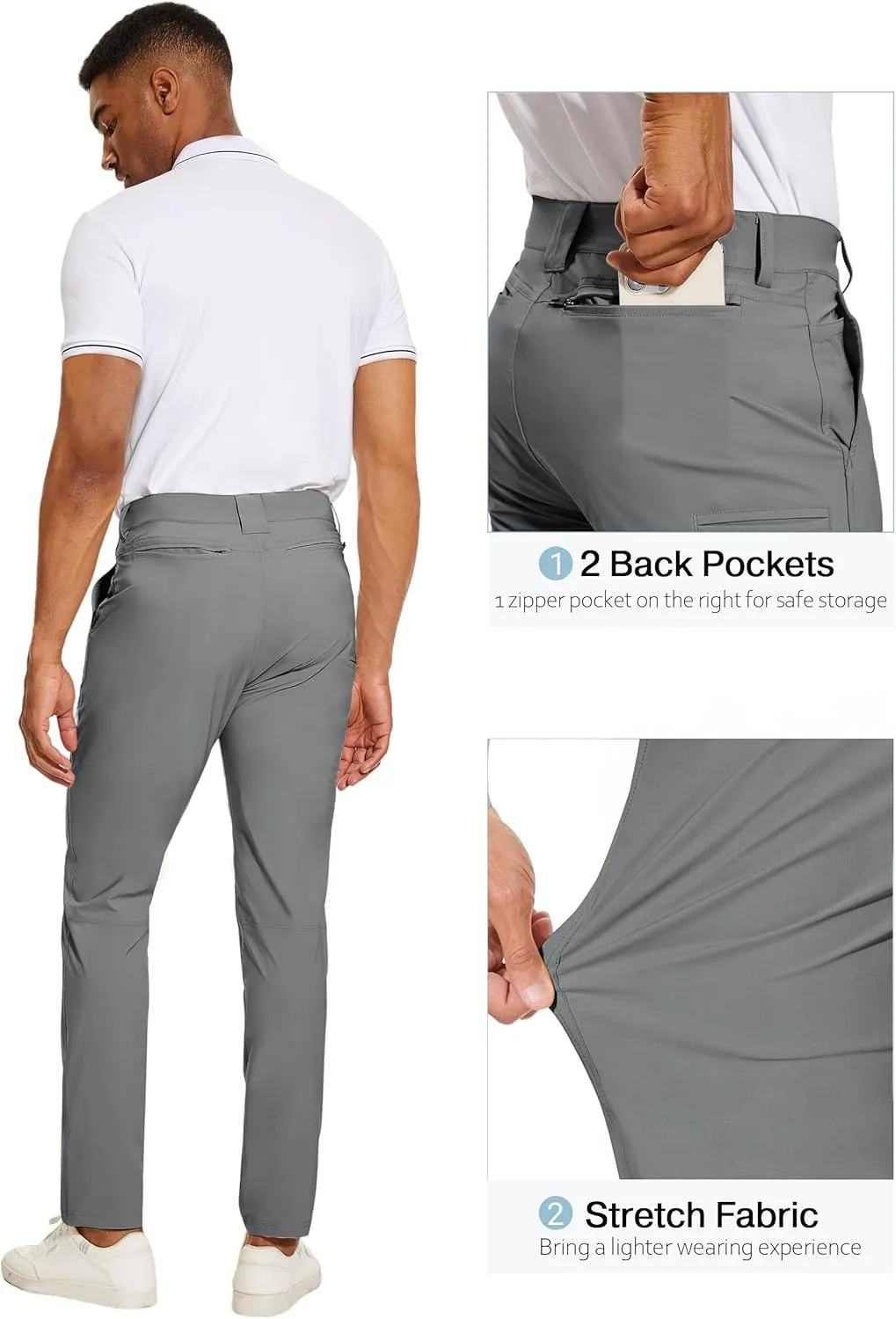 PULI Golf Pants Men Stretch Slim Fit Lightweight Waterproof Dress Casual Hiking Work Pants with Pockets
