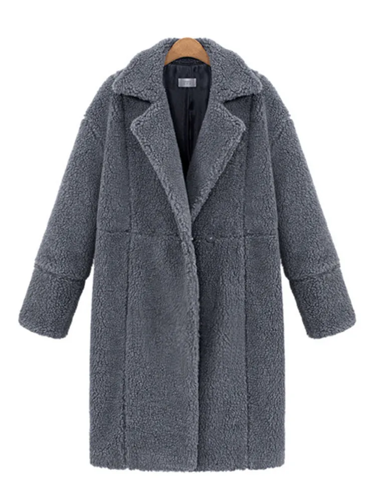 Pure Color Thicken Women Plush Coats