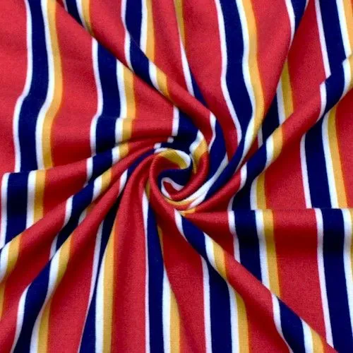 Red/Multi Stripe Print Stretch Double Brush ITY Knit Fabric