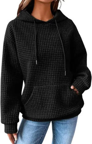 SELINK Hoodies For Women Casual Pullover Waffle Long Sleeve Drawstring Hooded Sweatshirt with Pocket