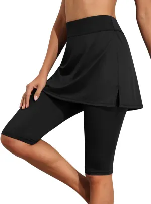 Septangle Women Skirted Swim Capris UPF 50  Sport Leggings Swim Capri with Attach Skirt Athletic Skort Swimsuit Bottom