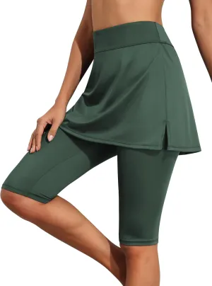 Septangle Women Skirted Swim Capris UPF 50  Sport Leggings Swim Capri with Attach Skirt Athletic Skort Swimsuit Bottom