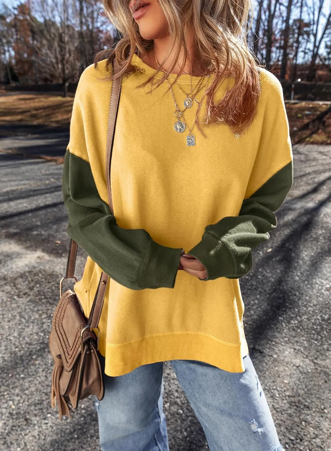 SHEWIN Sweatshirt for Women Casual Long Sleeve Crewneck Lightweight Pullover Tops Loose Sweatshirts