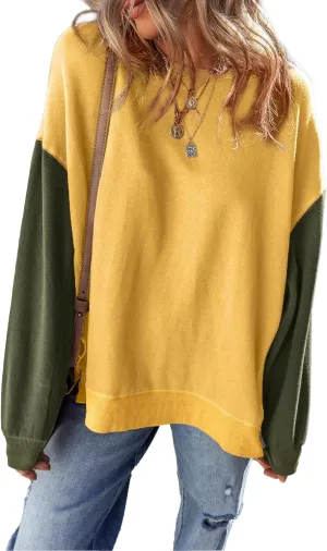 SHEWIN Sweatshirt for Women Casual Long Sleeve Crewneck Lightweight Pullover Tops Loose Sweatshirts