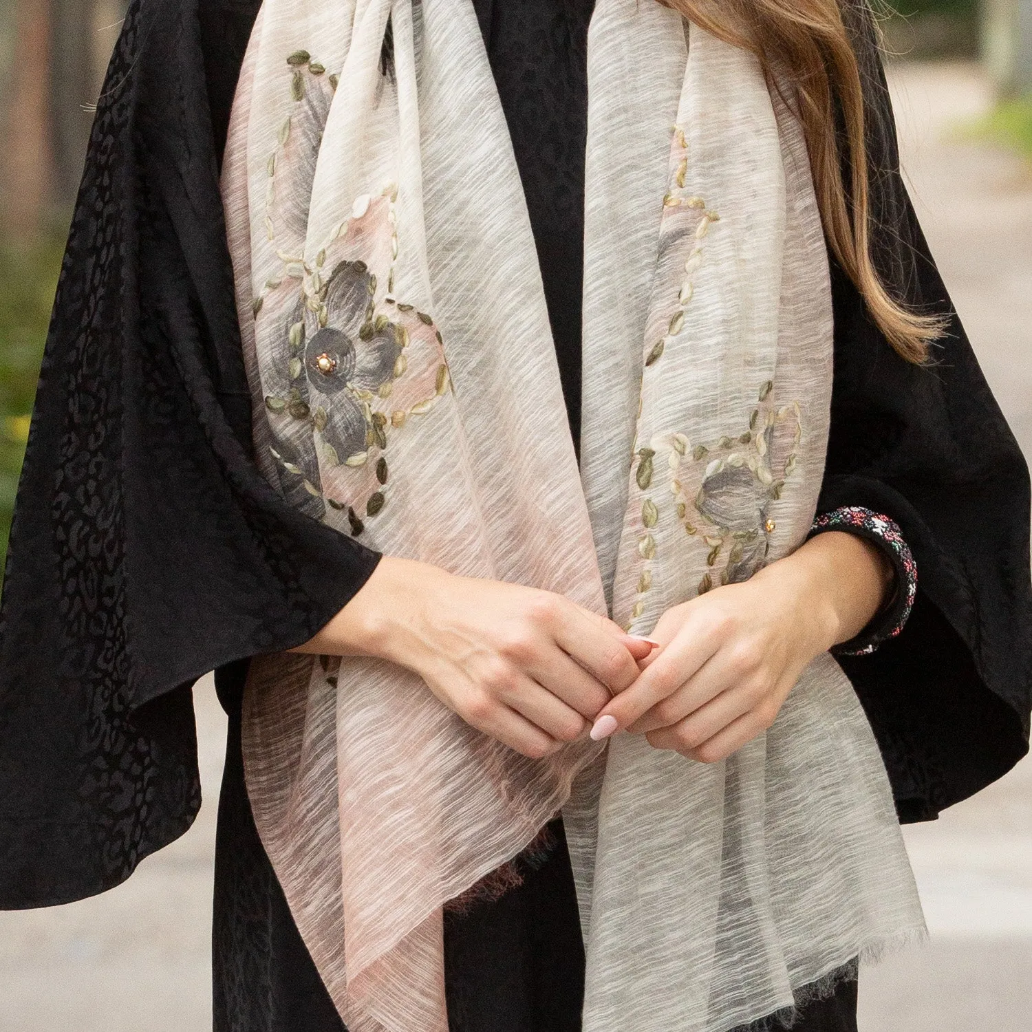 Sidney Byron - Aventura Long Shawl for Women - Large Infinity Travel Scarf, Summer Silk Shawl, Breathable Lightweight Scar for Women, Pink and Cream Scarf, 72" x 23"