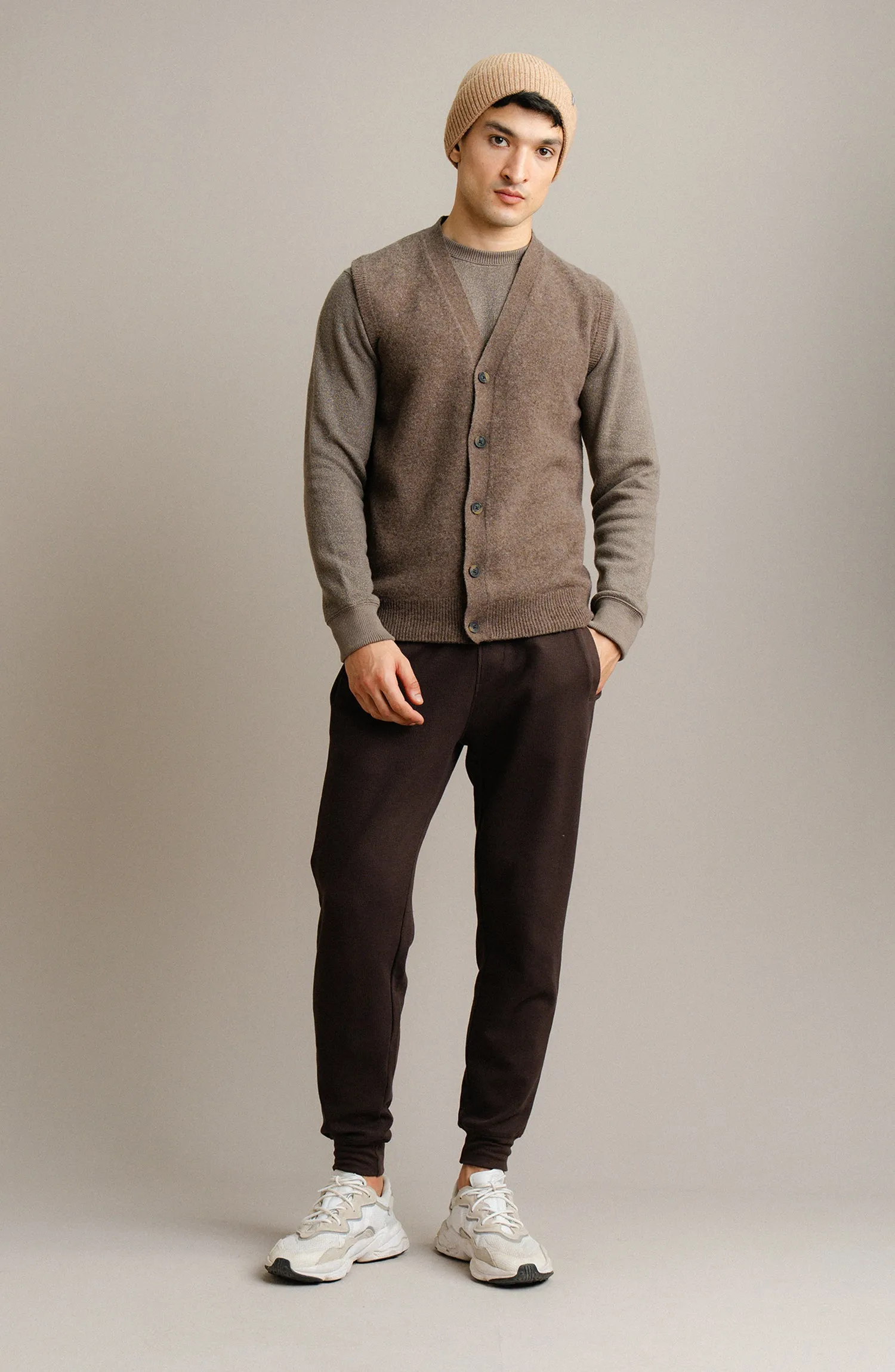 Sleeve-Less Cardigan - Brown