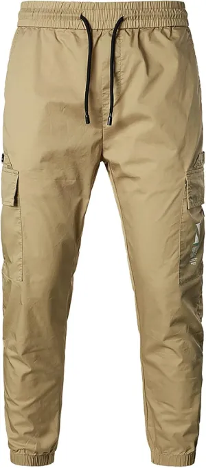 Slim Fit Stretchy Cargo Pants for Men Casual Pants for Men Casual Drawstring Elastic Waist Multi Pockets Cargo Pants Skinny-Fit Beam Feet Straight Legs Khaki M