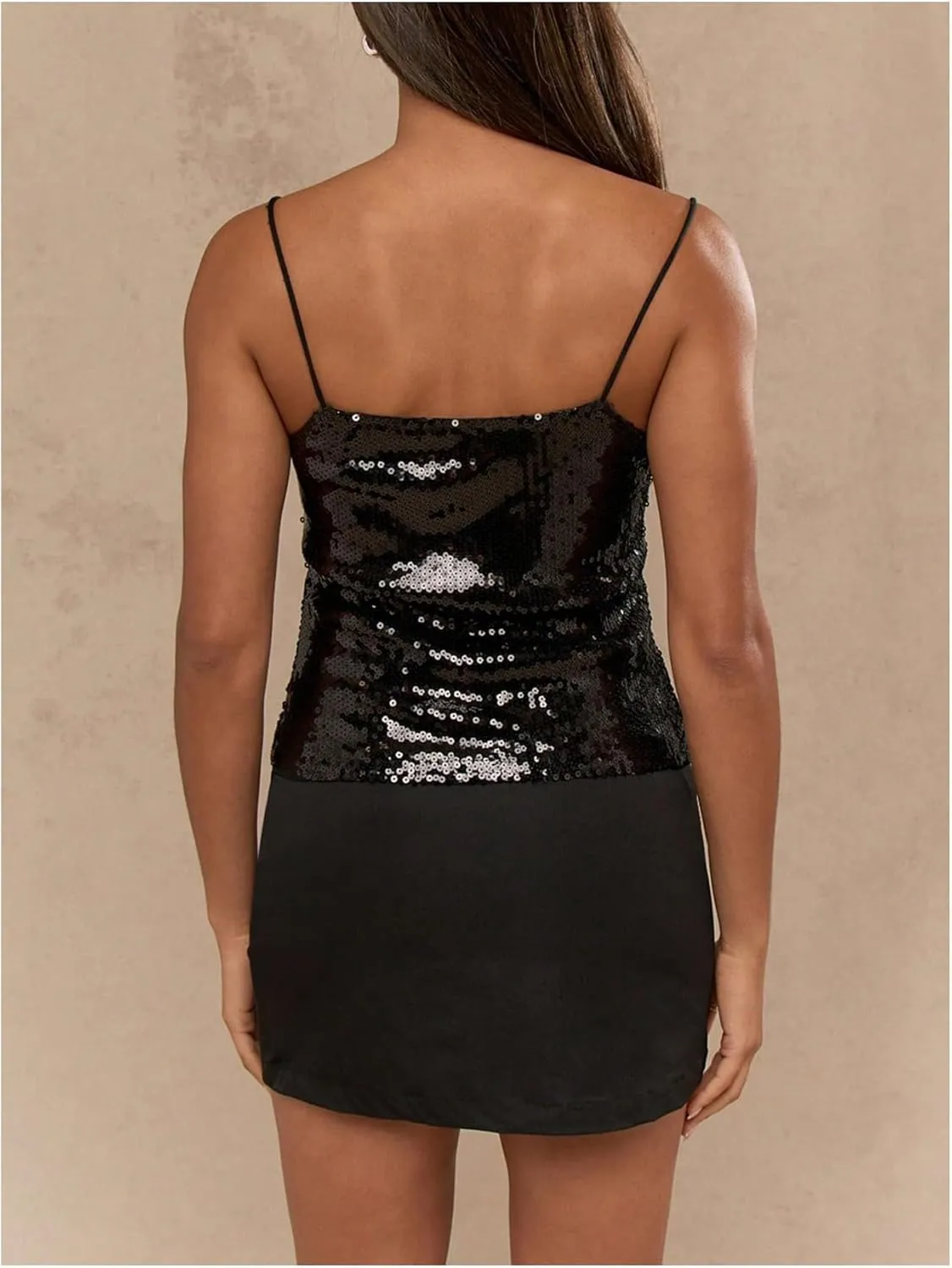 SOLY HUX Women's Glitter Sequin Cami Tops Spaghetti Strap Camisole Sleeveless Party Clubwear Top