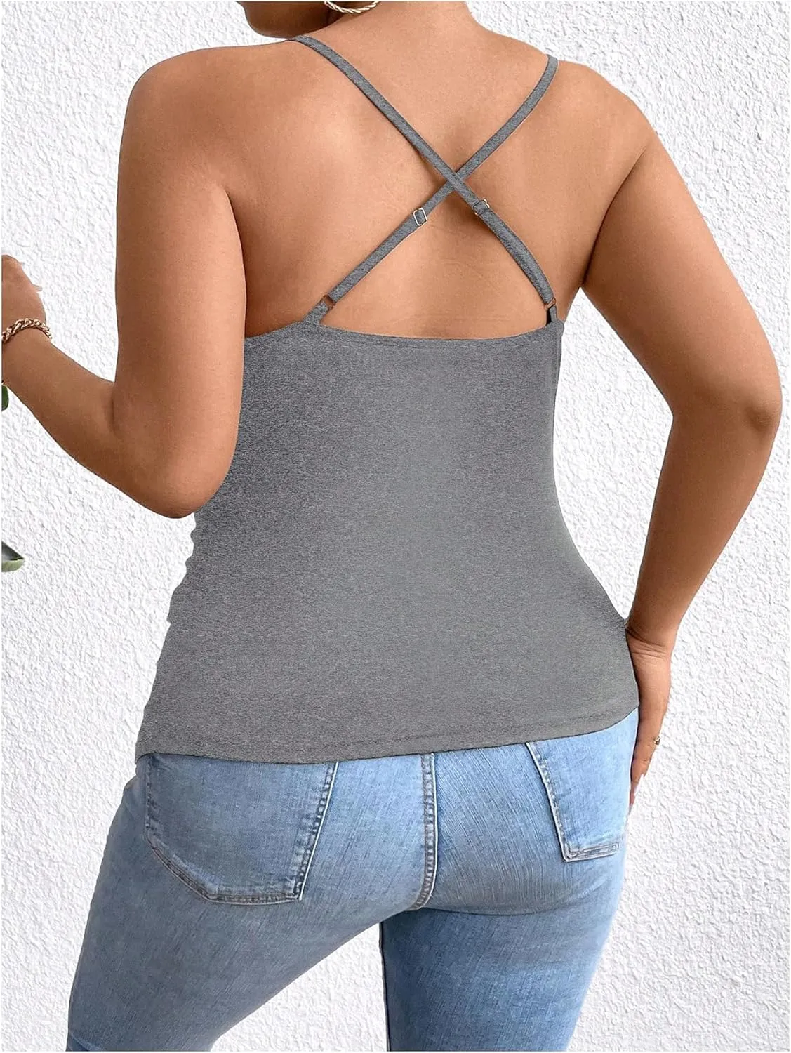 SOLY HUX Women's Plus Size Lace Trim Ruched Cami Tops Spaghetti Strap Draped Front Camisole
