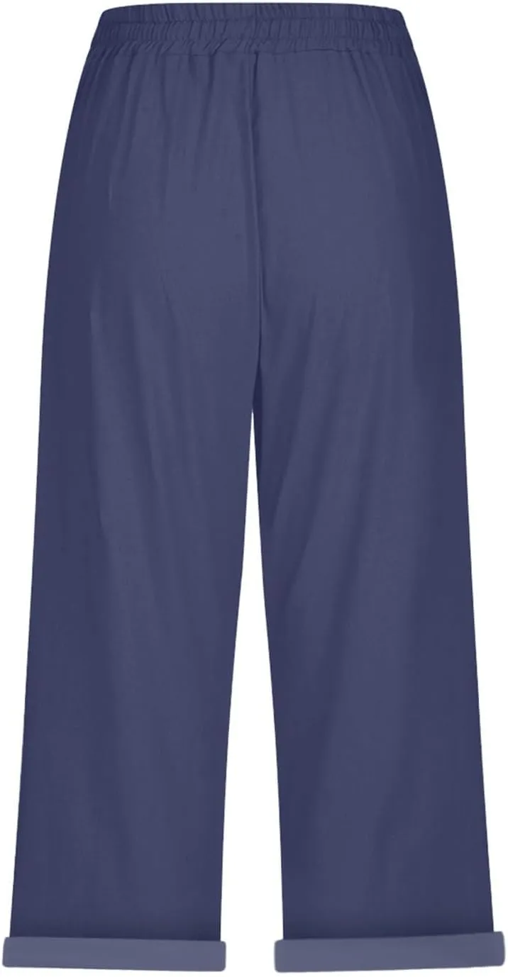 Straight Leg Linen Pants for Women Dressy Lounge Lightweight Loose High Waist Linen Slacks for Women