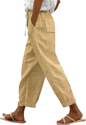 Striped Linen Capris Women Casual Drawstring Pants Striped Linen Capris Women Linen Pants Women Capri Linen