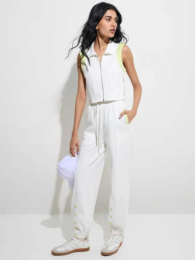 Studiofit White Contrast-Detailed Cotton-Blend Top