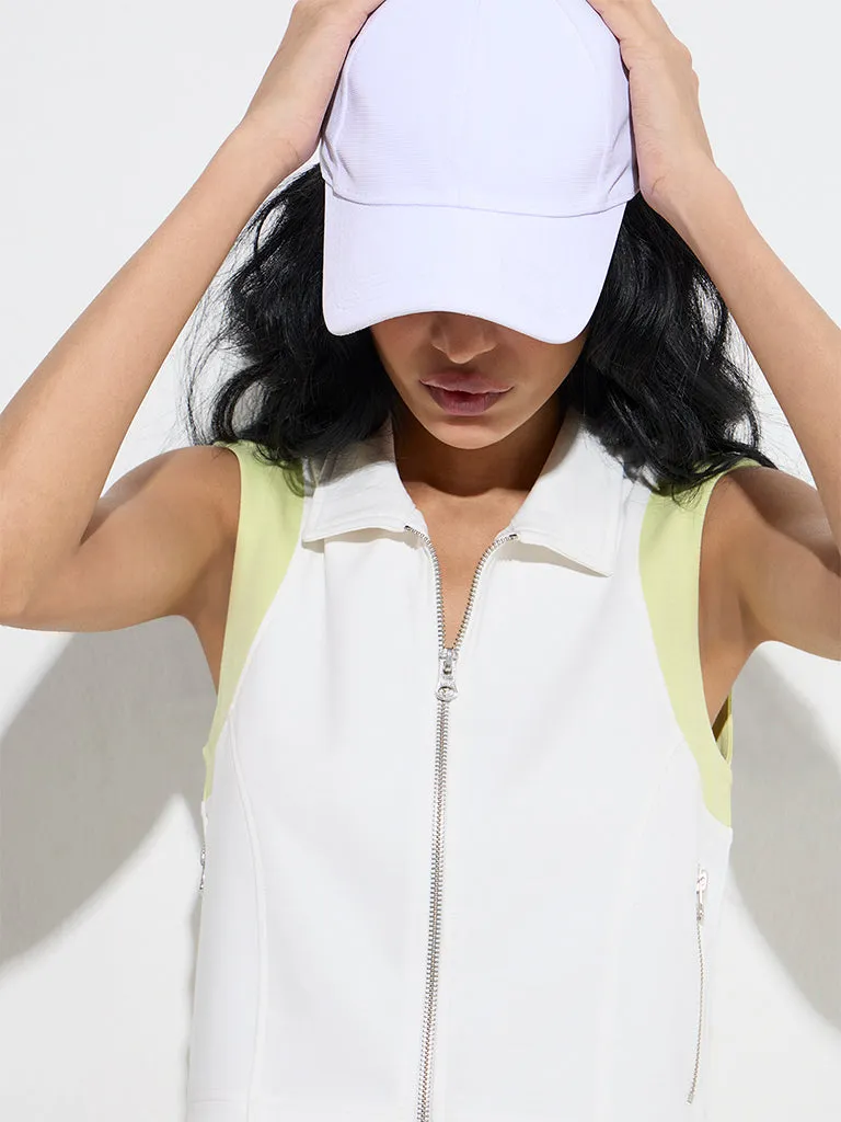 Studiofit White Contrast-Detailed Cotton-Blend Top