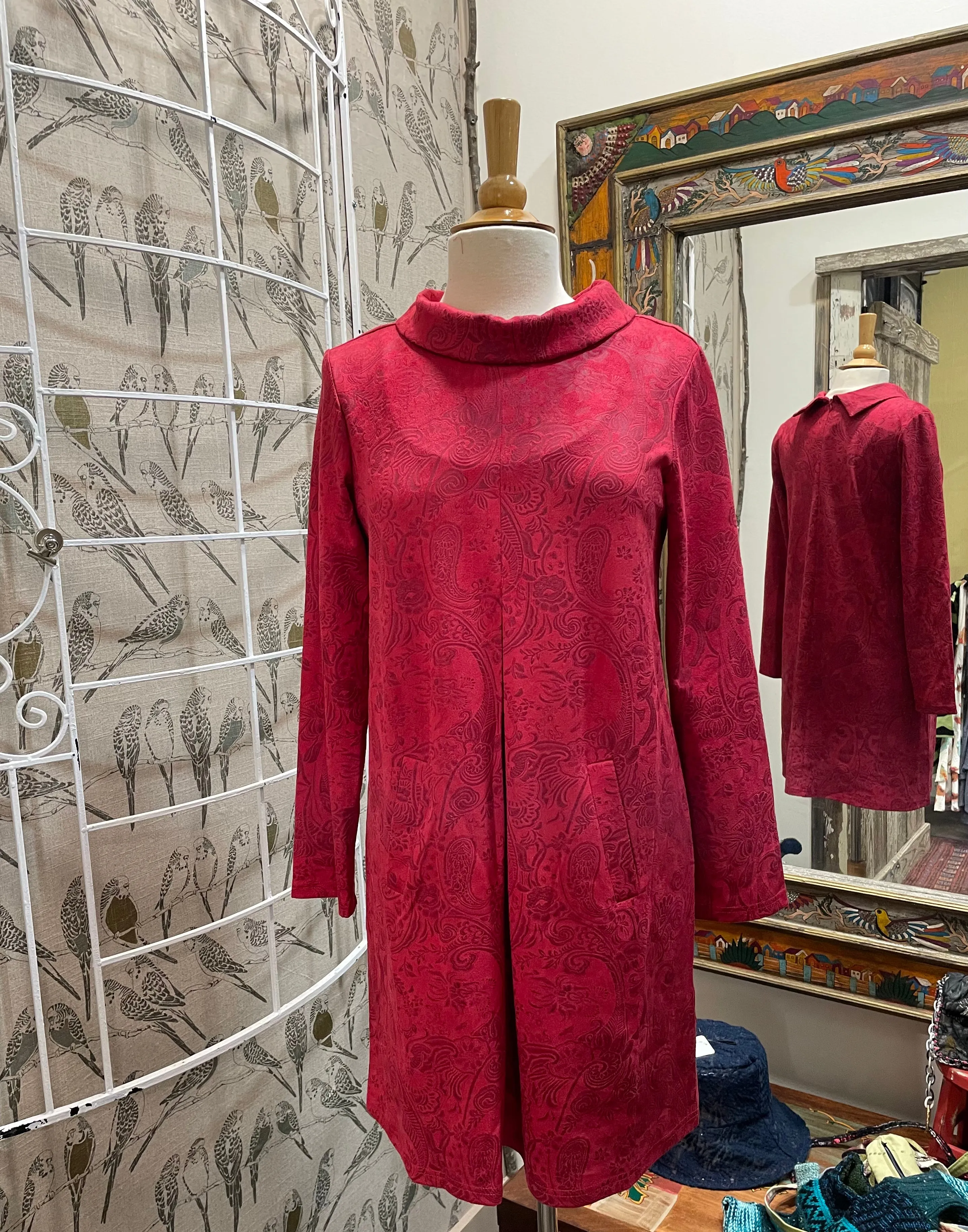 Suede Imprinted Paisley Dress