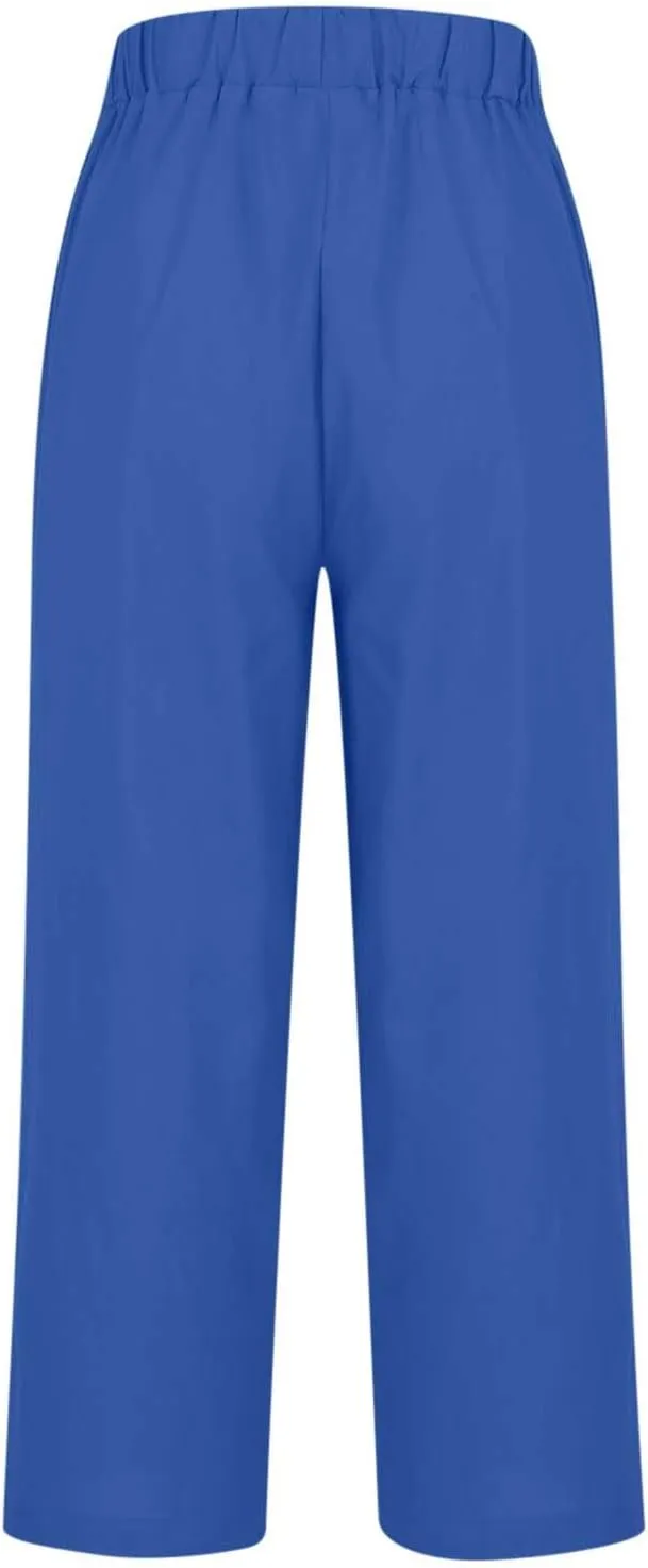 Summer Casual Wide Leg Linen Pants for Women Comfy Cotton Linen Pant Baggy Palazzo Trousers Pocket Boho Beach Outfits