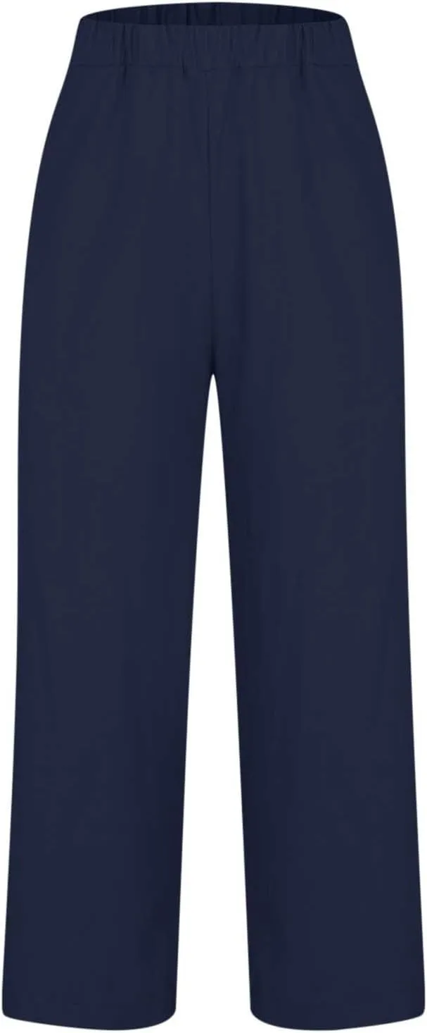 Summer Casual Wide Leg Linen Pants for Women Comfy Cotton Linen Pant Baggy Palazzo Trousers Pocket Boho Beach Outfits