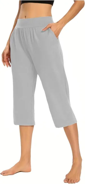 Summer Pants for Women 2024 High Waisted Straight Leg Lounge Pant Casual Trendy Capris Trousers with Pockets