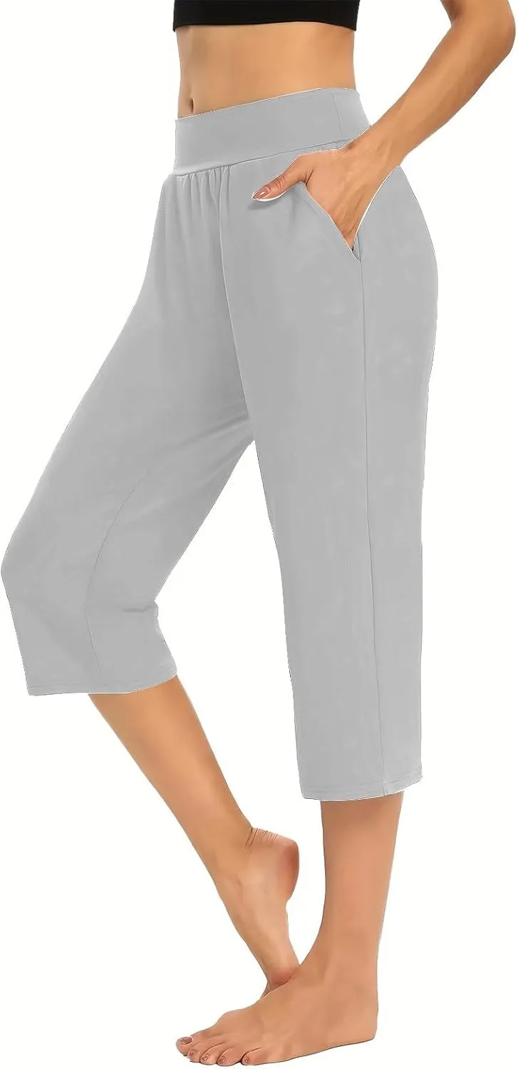 Summer Pants for Women 2024 High Waisted Straight Leg Lounge Pant Casual Trendy Capris Trousers with Pockets