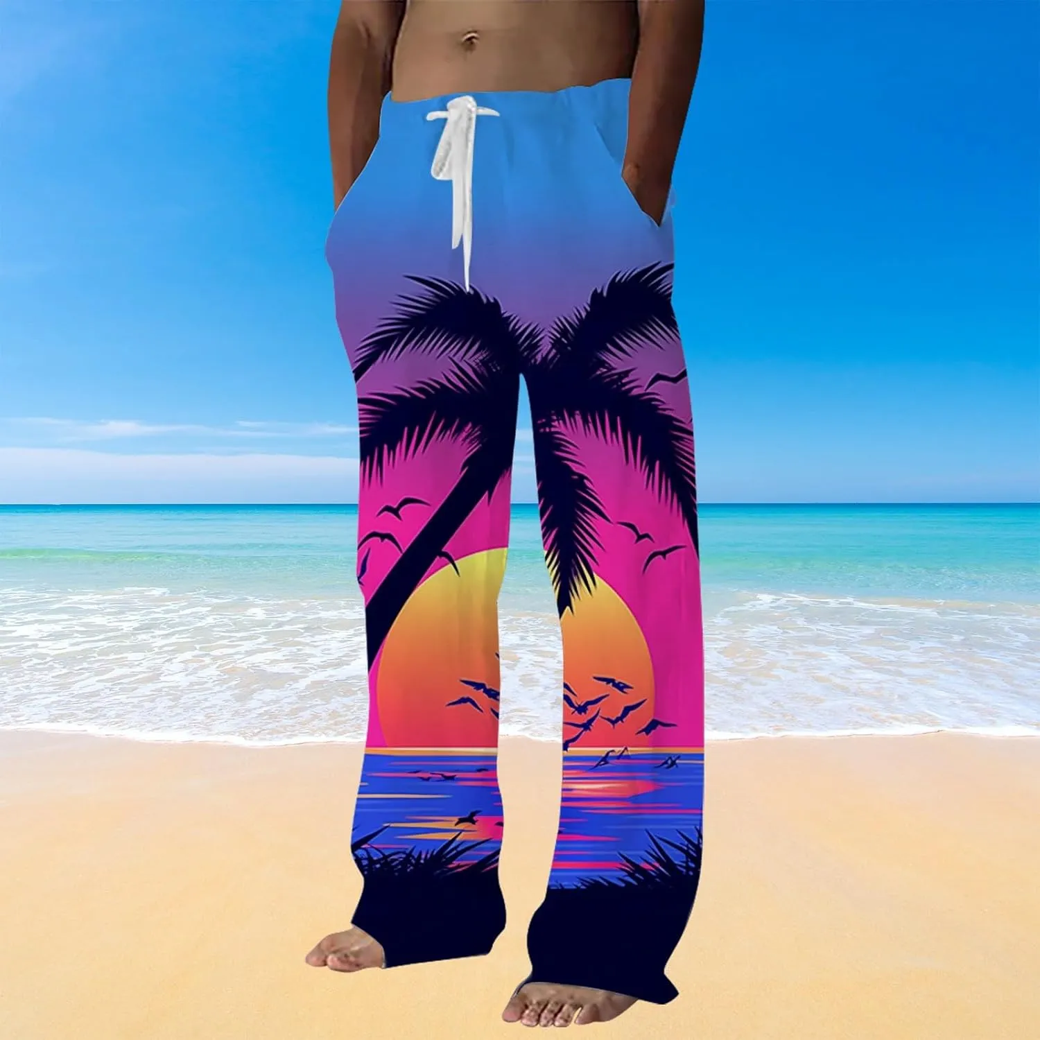 Sweatpants for Men Summer Beach Baggy Trousers Mens 3D Printed Casual Pants Workout Track Pants with Drawstring