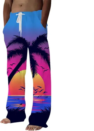 Sweatpants for Men Summer Beach Baggy Trousers Mens 3D Printed Casual Pants Workout Track Pants with Drawstring