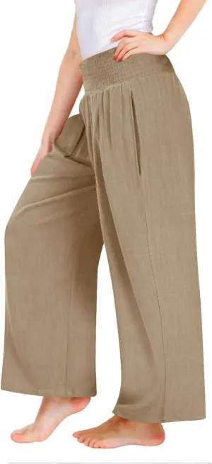 Teen Girls Cotton Linen Palazzo Pants Summer High Waist Casual Lounge Wide Leg Pant 2025 Beach Travel Resort Trousers