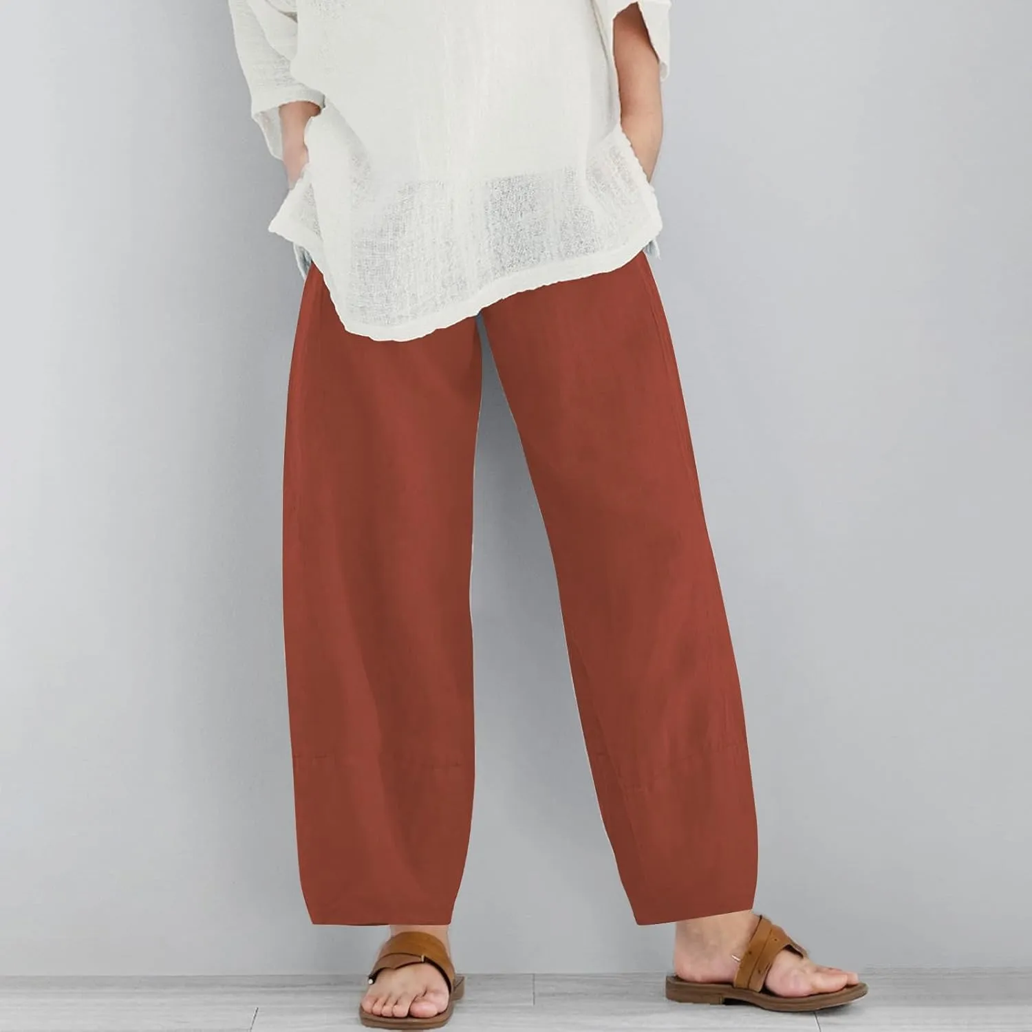 Teen Girls Palazzo Pants Summer Casual Cotton Linen Trousers Kids Lightweight Elastic Waist Solid Color Wide Leg Pant