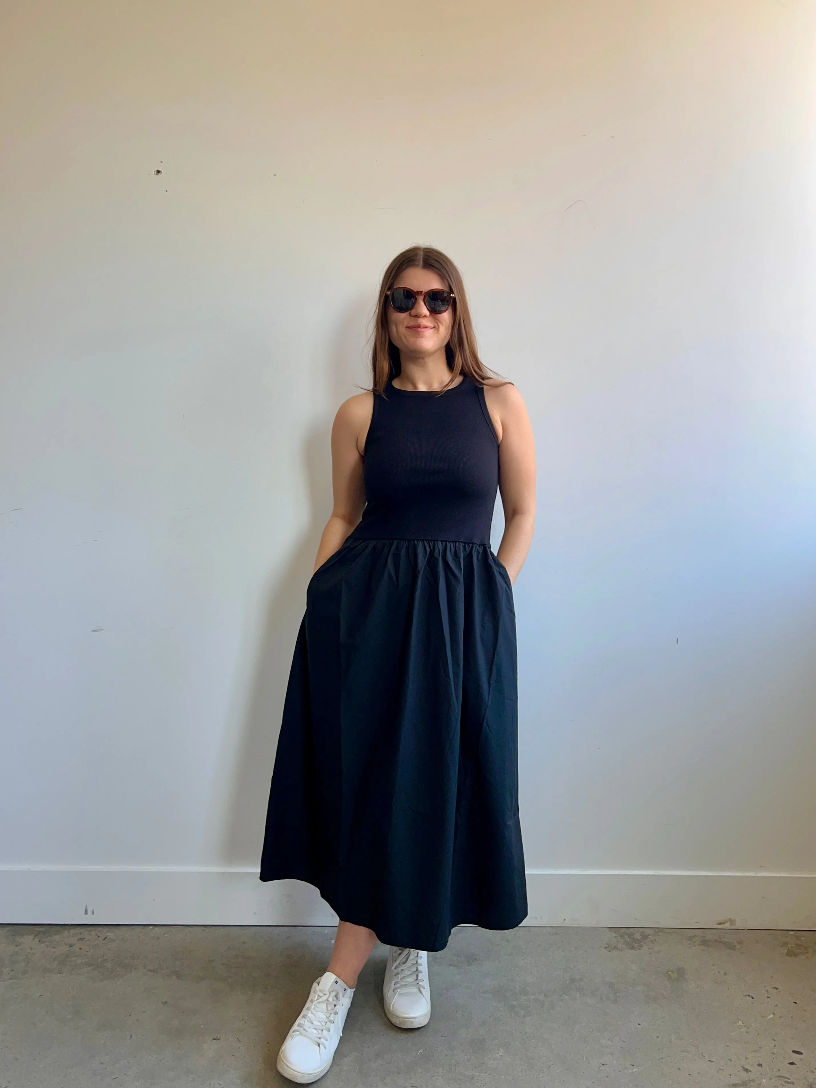 The Mixed Fabric Dress in Black