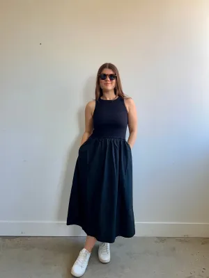 The Mixed Fabric Dress in Black