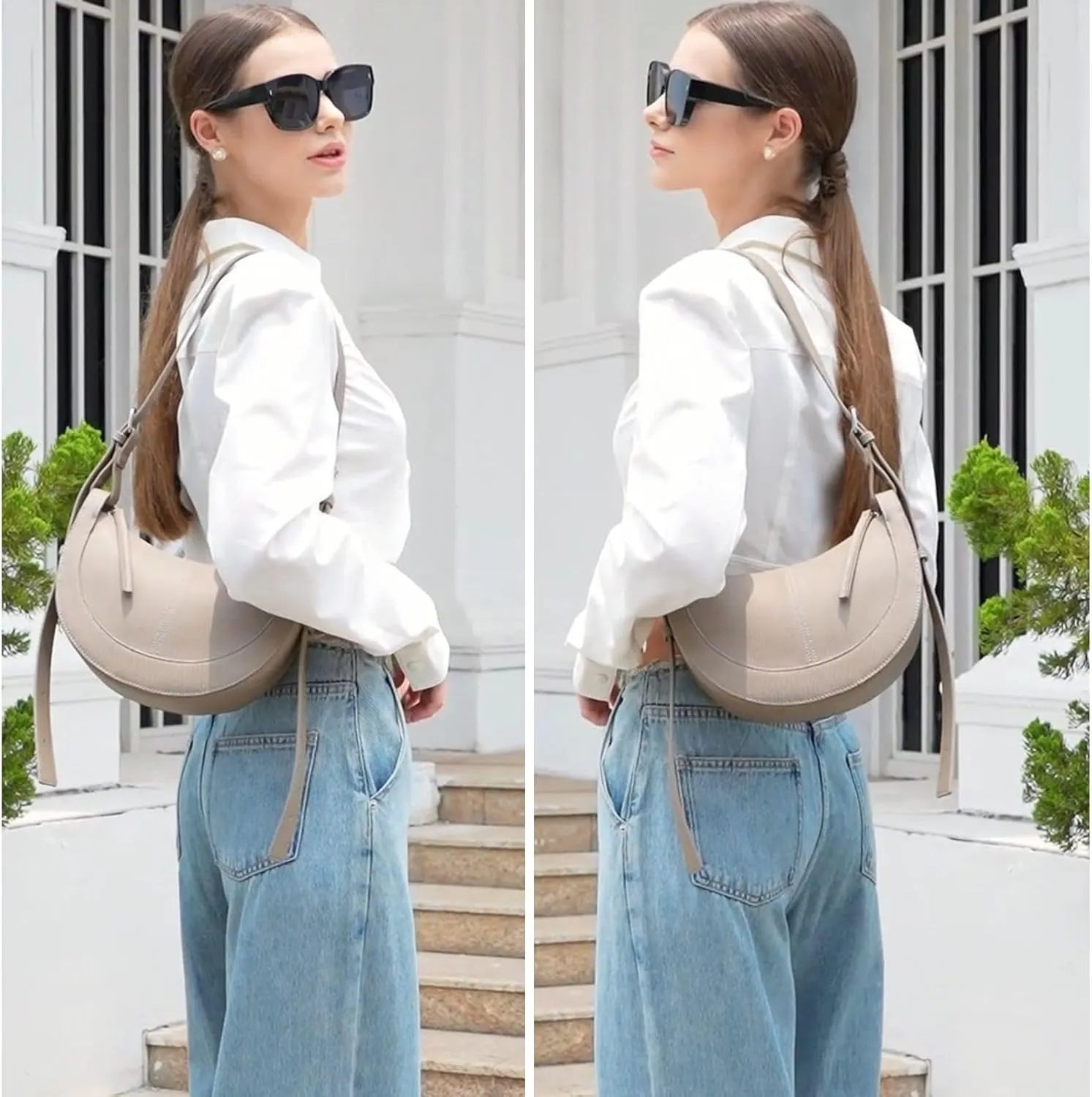Travistar Crescent Crossbody Bags for Women - Small Shoulder Bag Leather Cross Body Purses Trendy Hobo Handbags Saddle Clutch