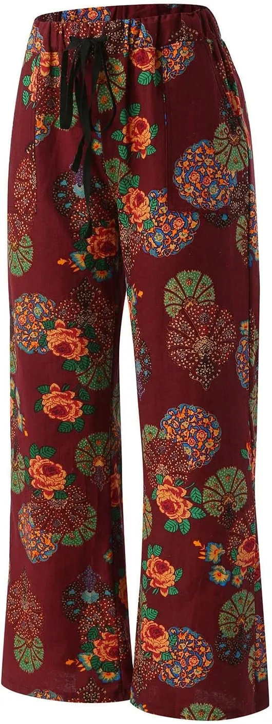 Trousers Pants for Women Vacation s Elastic Belt Waist Pants Long Trousers Linen Pant Set for Women