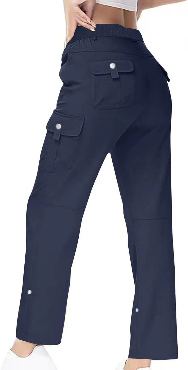 Tummy Control Pants for Women Elastic Waist Casual Summer Trousers Skinny Baggy = Lightweight Cargo Pants with Pockets