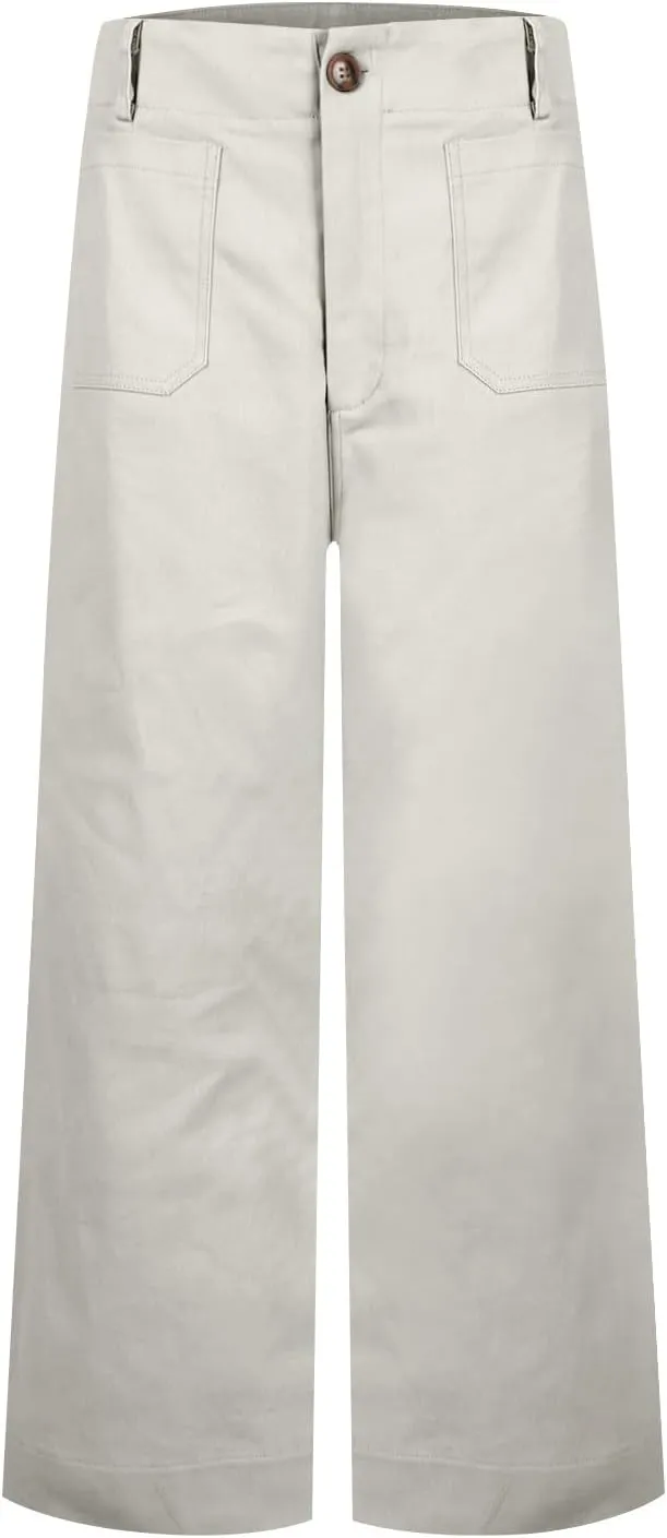 Twill Stretch Cropped Wide Leg Pants for Women Business Casual High Waist Chino Pants Office Work Ankle Jeans w/Pocket