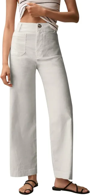 Twill Stretch Cropped Wide Leg Pants for Women Business Casual High Waist Chino Pants Office Work Ankle Jeans w/Pocket