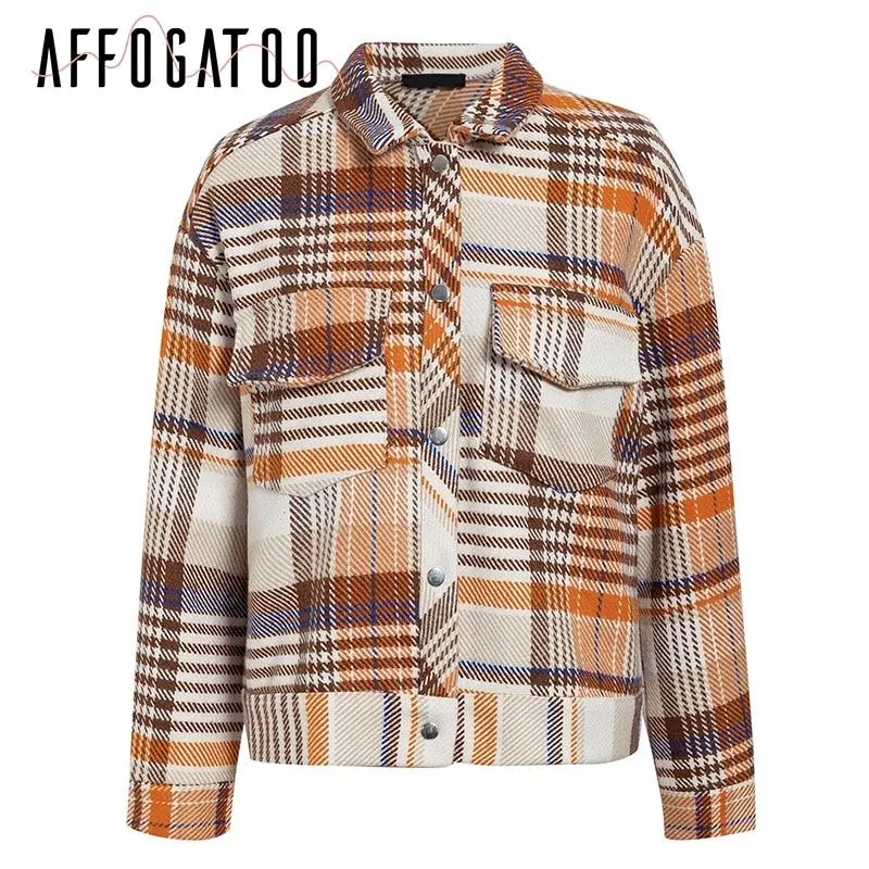 Vintage Casual Plaid Autumn Winter Jackets Coat Women Long Sleeve Outwear Female Coat Streetwear Oversize Ladies Coats