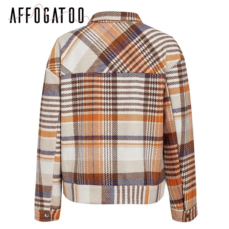 Vintage Casual Plaid Autumn Winter Jackets Coat Women Long Sleeve Outwear Female Coat Streetwear Oversize Ladies Coats