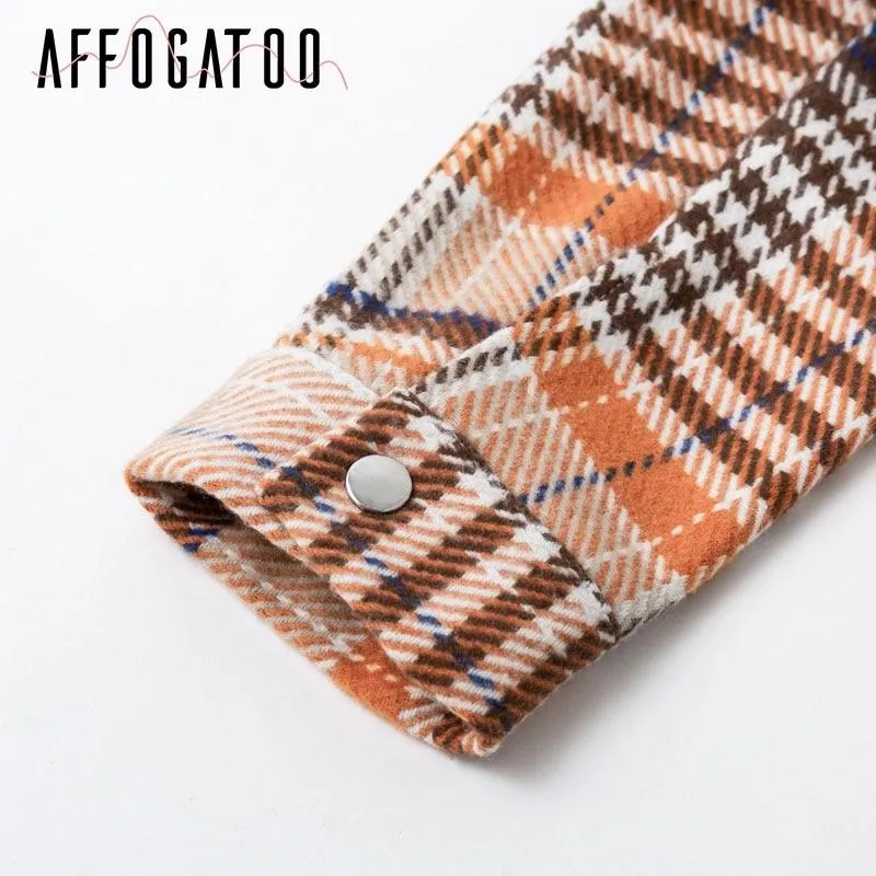 Vintage Casual Plaid Autumn Winter Jackets Coat Women Long Sleeve Outwear Female Coat Streetwear Oversize Ladies Coats