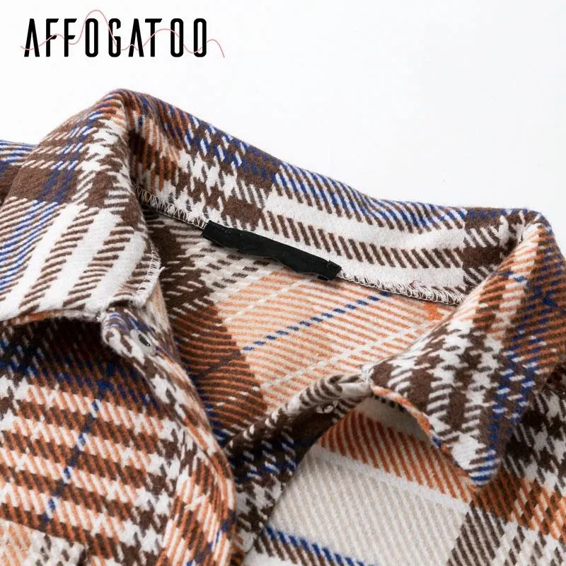 Vintage Casual Plaid Autumn Winter Jackets Coat Women Long Sleeve Outwear Female Coat Streetwear Oversize Ladies Coats