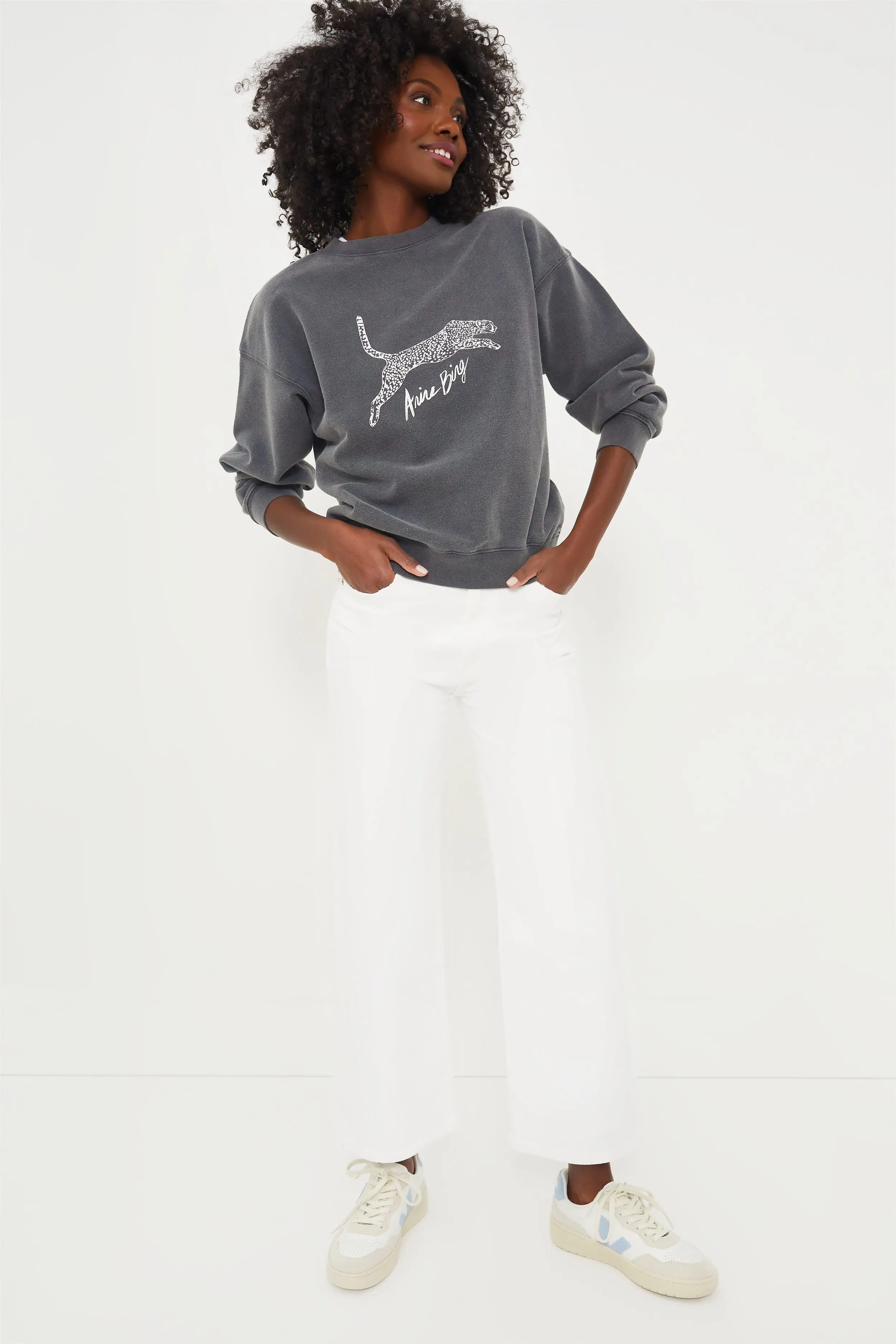 Washed Black Spencer Sweatshirt Spotted Leopard