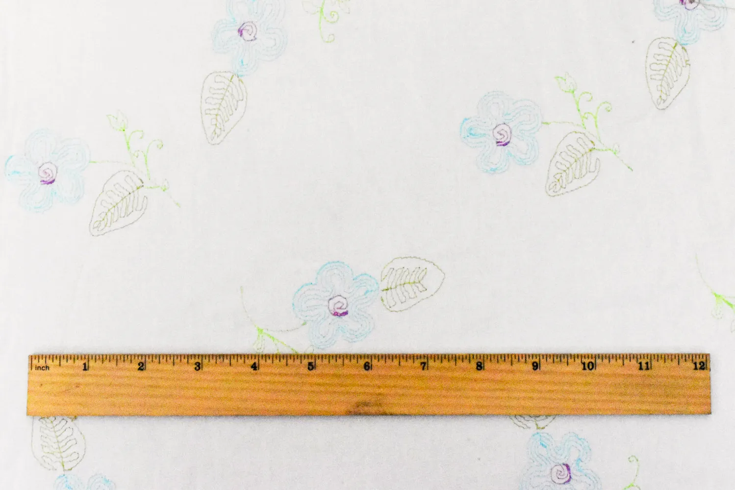 White-Blue-Multi Floral Embroidery Stretch Cotton Spandex Broadcloth Fabric