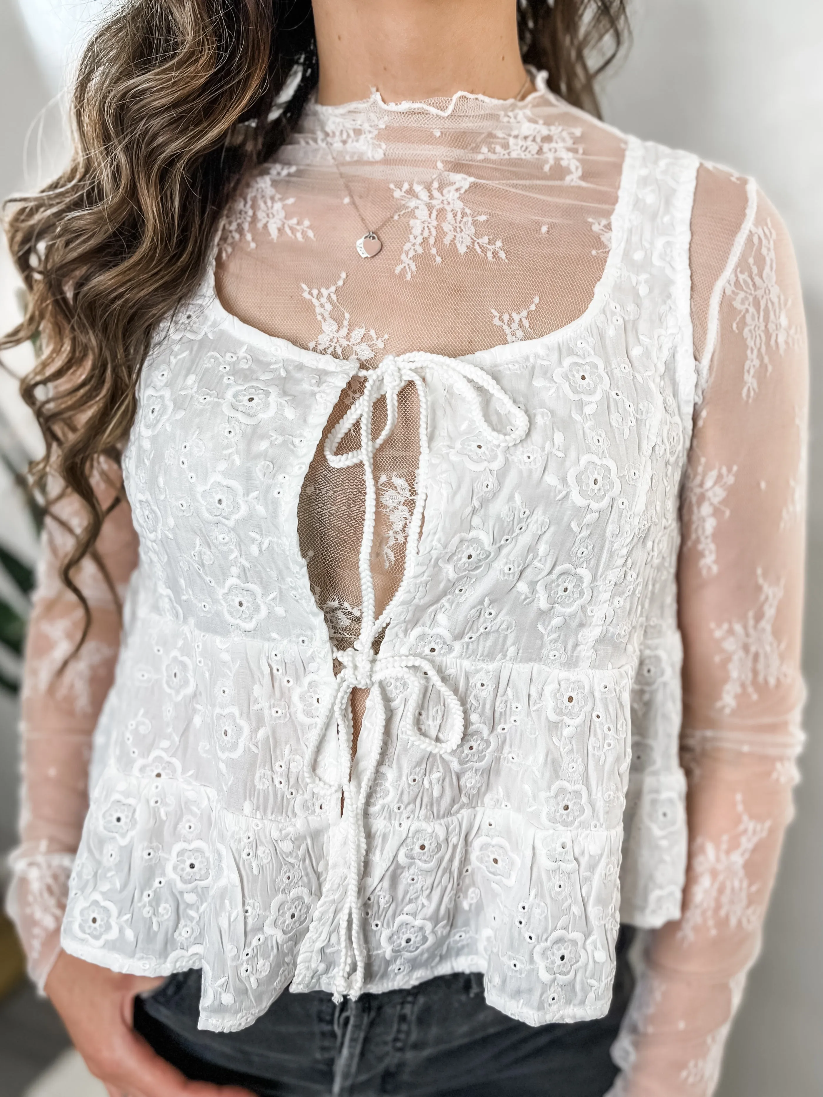 White Lace Layering Top