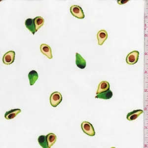 White Tossed Avocados Double Brushed Jersey Knit Fabric
