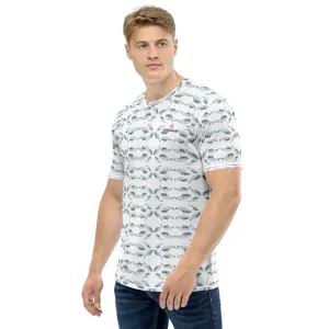 White Whales Print Men's T-shirt, Fish Artistic Marine Shirts For Men-Made in USA/EU/MX