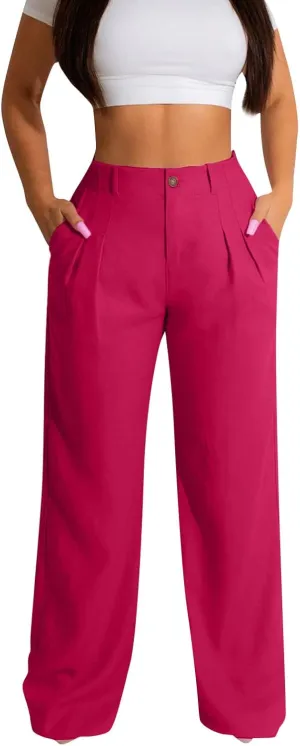 Wide Leg Dress Pants Women's High Waisted Dressy Trousers Linen Palazzo Summer Casual Loose High Waist Long Lounge