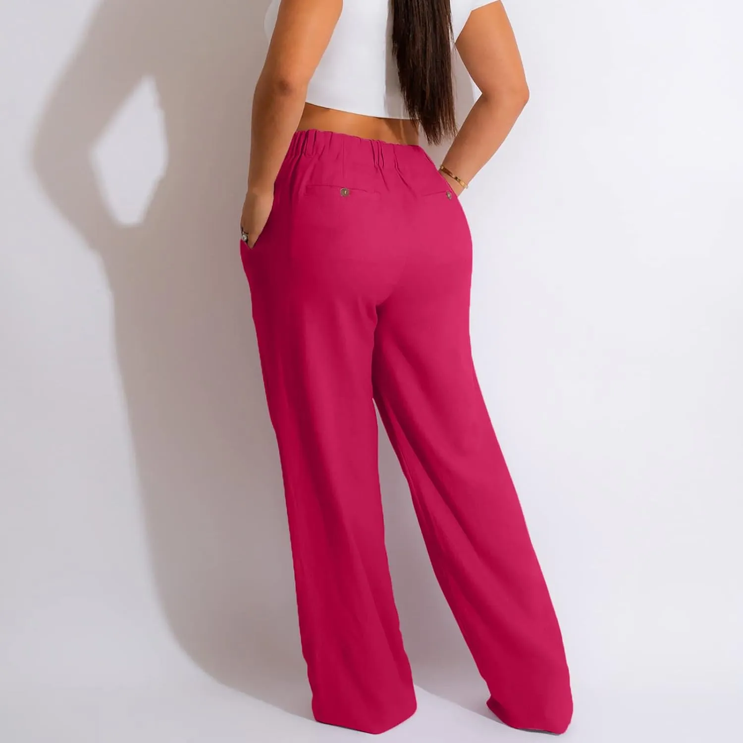 Wide Leg Dress Pants Women's High Waisted Dressy Trousers Linen Palazzo Summer Casual Loose High Waist Long Lounge