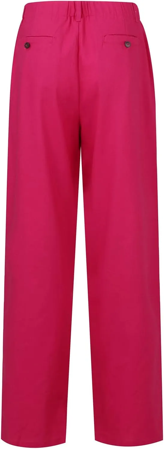 Wide Leg Dress Pants Women's High Waisted Dressy Trousers Linen Palazzo Summer Casual Loose High Waist Long Lounge
