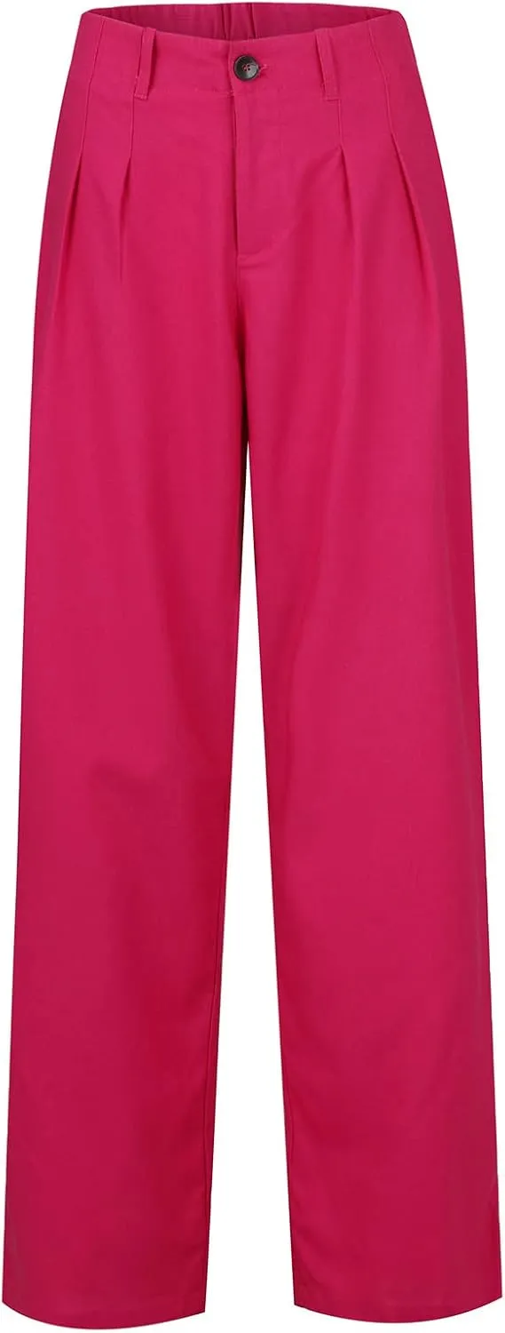 Wide Leg Dress Pants Women's High Waisted Dressy Trousers Linen Palazzo Summer Casual Loose High Waist Long Lounge