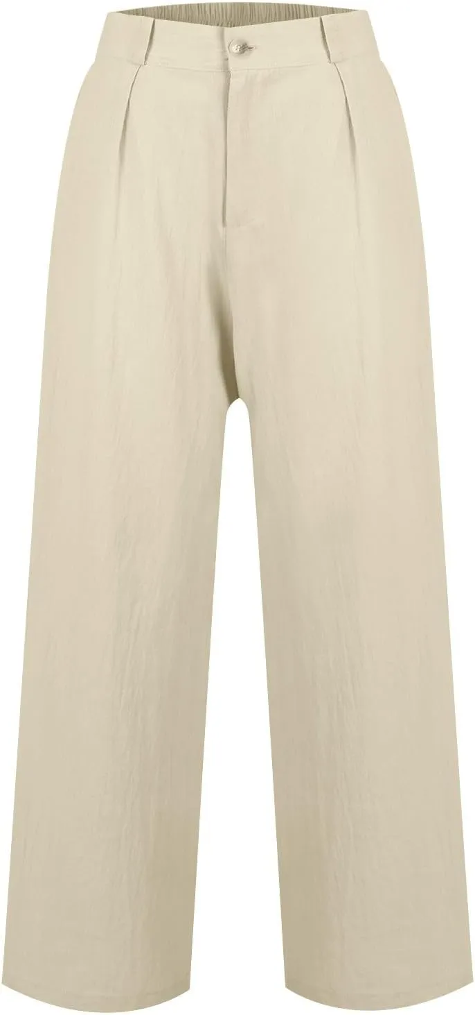 Wide Leg Linen Pants for Women 2025 Trendy Lightweight Summer Palazzo Pants Straight Leg Work Trousers with Pockets