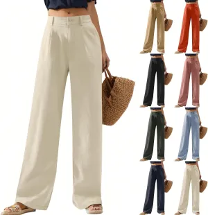 Wide Leg Linen Pants for Women 2025 Trendy Lightweight Summer Palazzo Pants Straight Leg Work Trousers with Pockets