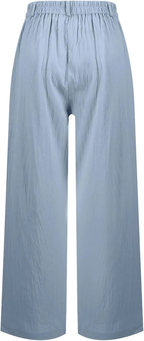 Wide Leg Linen Pants for Women Business Casual High Waisted Dress Pants Office Work Pants Straight Trousers w/Pockets