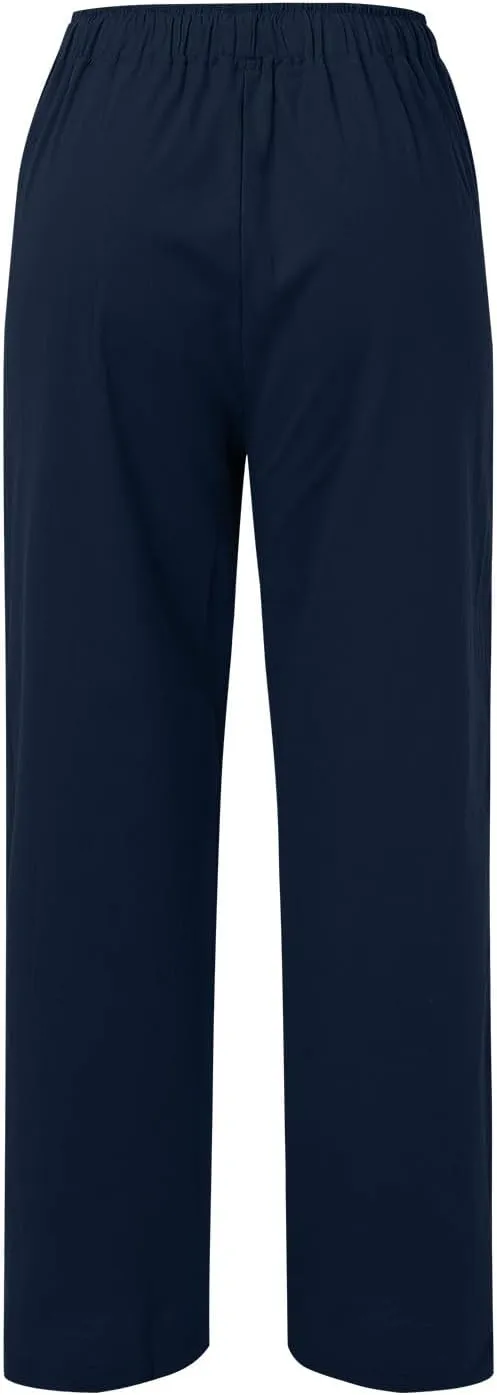 Wide Leg Linen Pants for Women Plus Size Summer Pants Flowy Drawstring Wide Leg Pants High Waisted Palazzo Pant Yoga Trousers